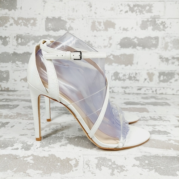 New Guess Felecia White Croc Print Heeled Buckle Strap Sandals E174 - Picture 5 of 12